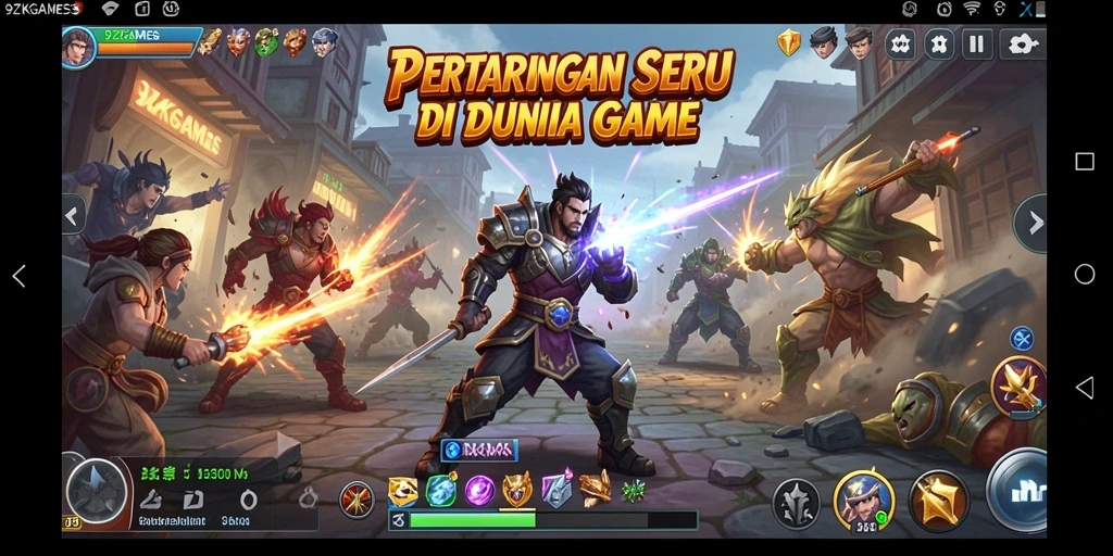 Screenshot gameplay 9ZKGAMES yang menampilkan pertarungan epik penuh aksi.