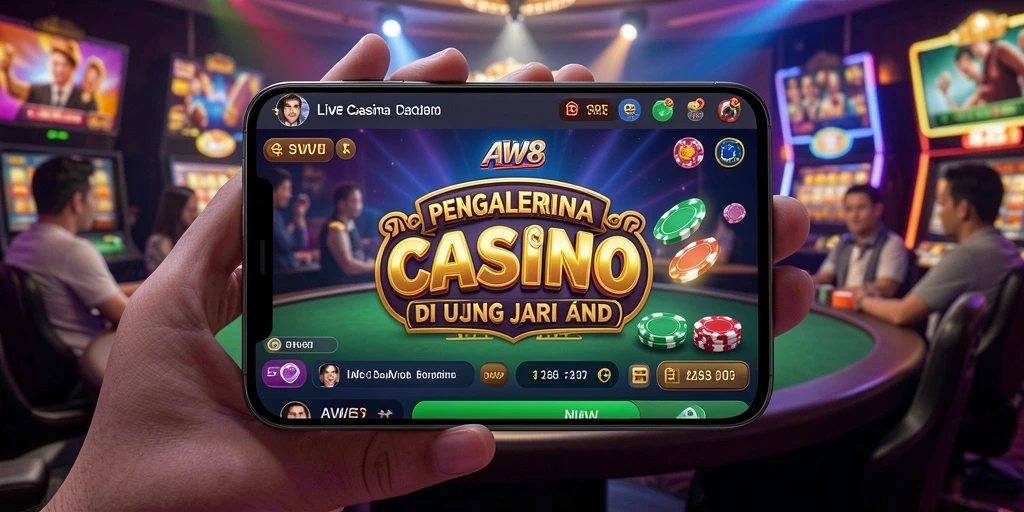 Screenshot gameplay Live Casino AW8 menampilkan dealer langsung dan meja permainan yang menarik.