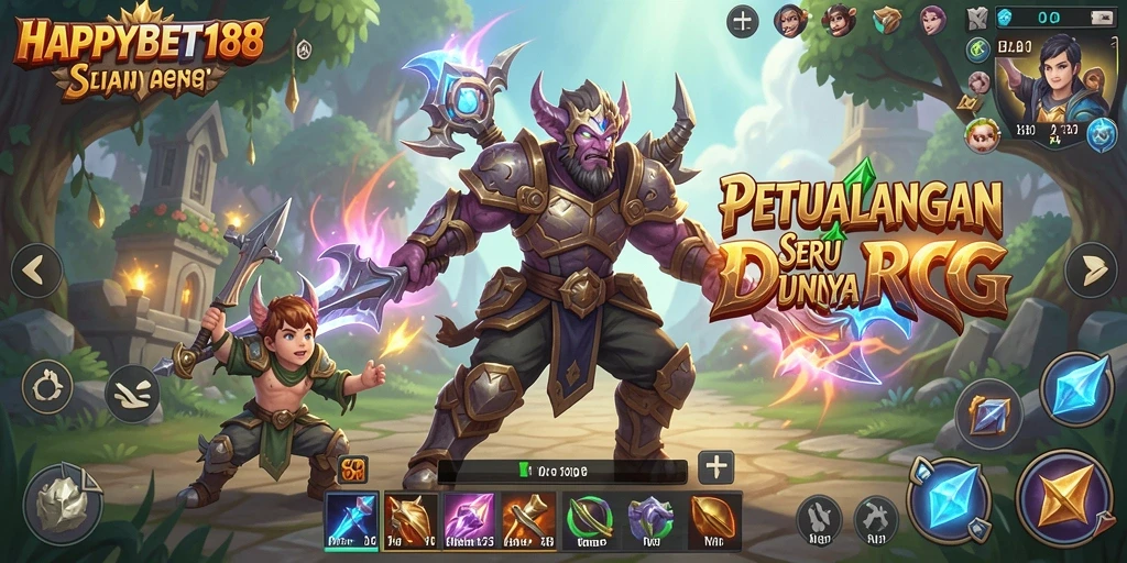 Tampilan gameplay RPG HAPPYBET188 dengan karakter dan petualangan epik.