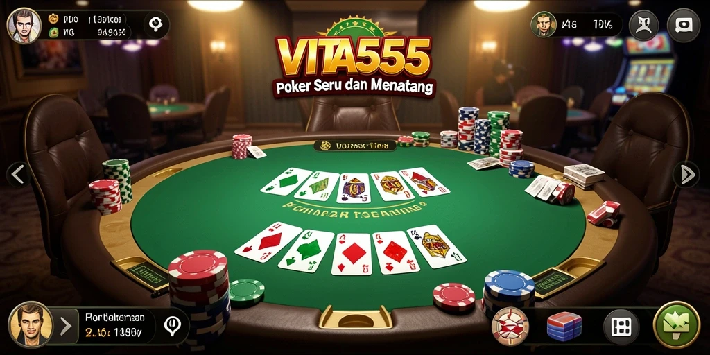 Tampilan gameplay seru dalam VITA555 dengan aksi Poker intens.
